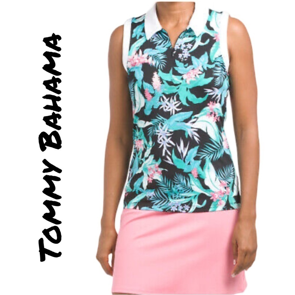 Tommy Bahama Aubrey Islandzone Sleeveless Polo Golf Shirt Palm Print